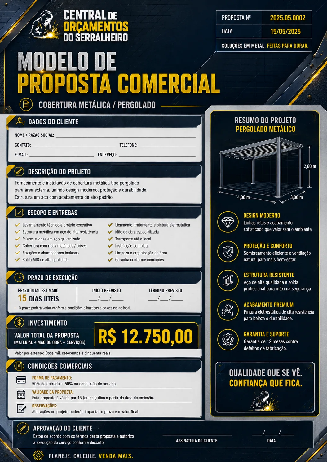 Modelo de Proposta Comercial para Cobertura Metálica e Pergolado